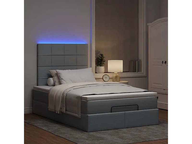 Estrutura cama otomana colchão 120x200 cm tecido cinzento claro