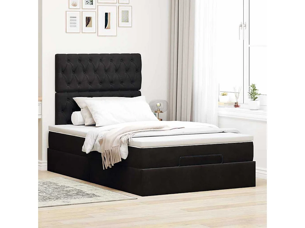 Cadre de lit ottoman avec matelas noir 120x200 cm velours