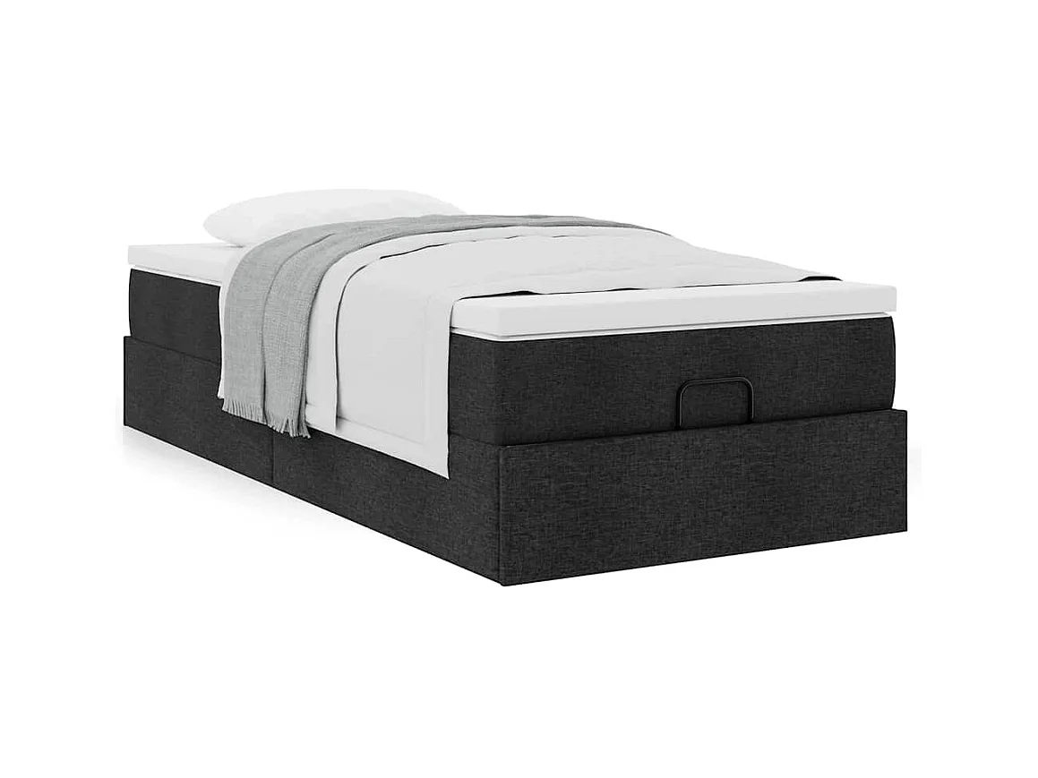 Cadre de lit ottoman avec matelas noir 90x200 cm tissu