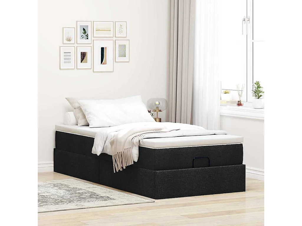 Cadre de lit ottoman avec matelas noir 90x200 cm tissu