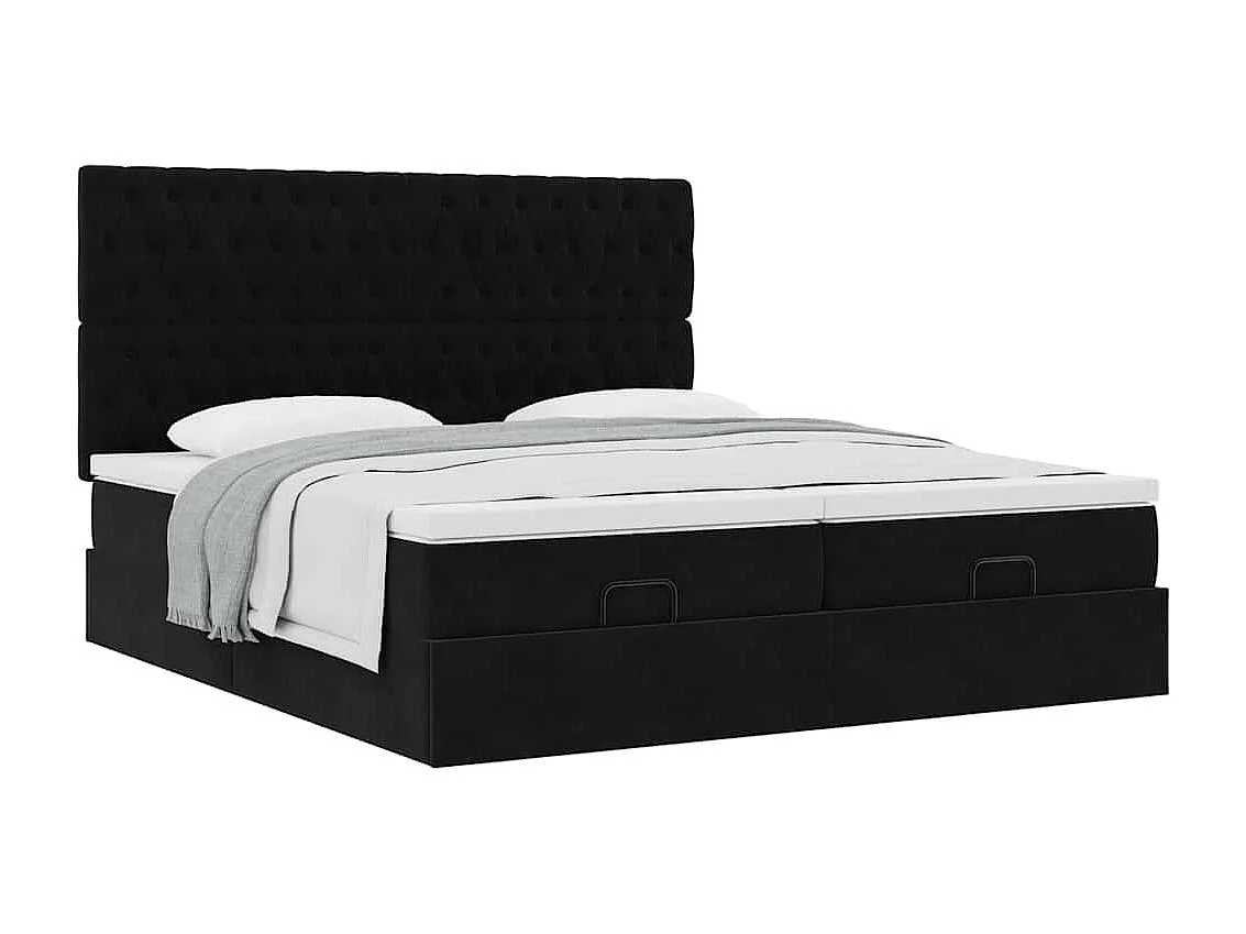 Cadre de lit ottoman avec matelas noir 180x200cm velours