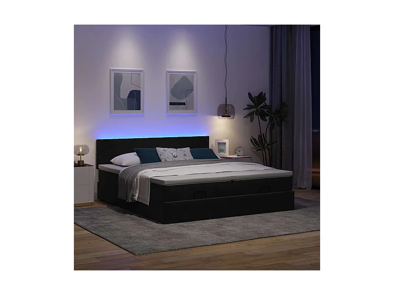Cadre de lit ottoman avec matelas noir 160x200 cm velours