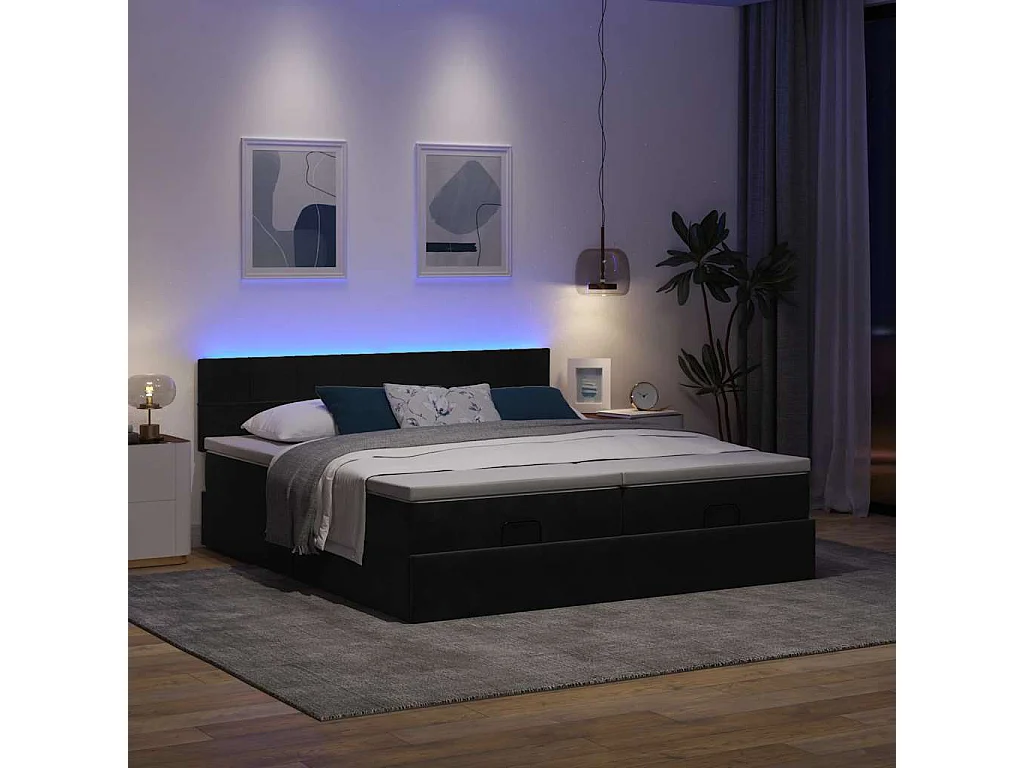 Cadre de lit ottoman avec matelas noir 160x200 cm velours