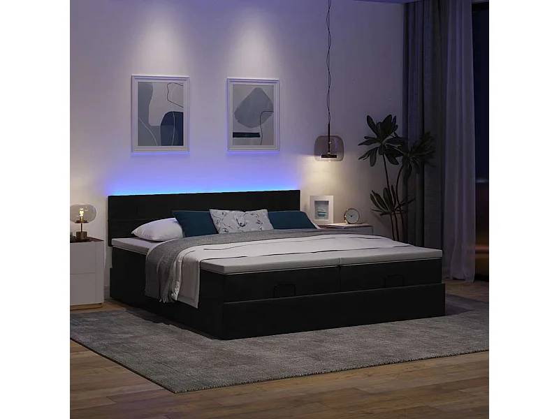 Ottoman bed met matrassen en LED's 160x200cm fluweel zwart