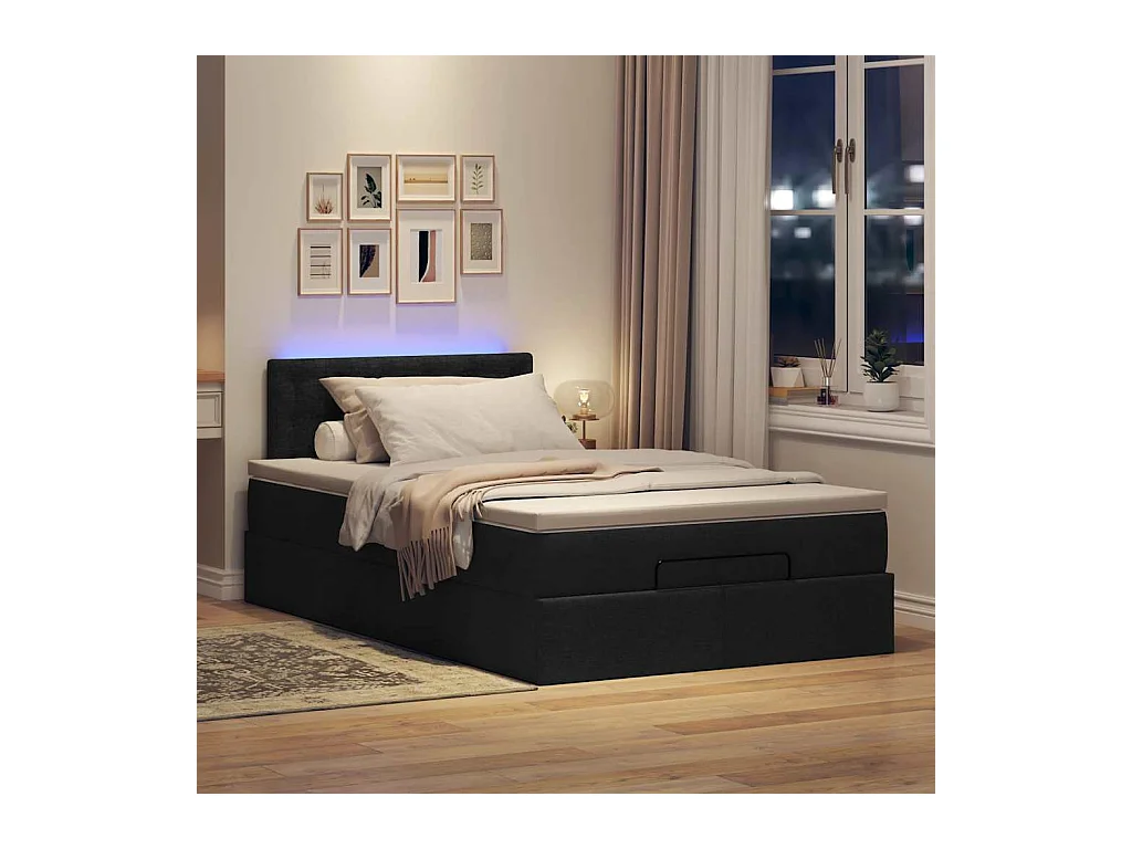 Bed poef met matras en LED's 120x190 cm stof zwart