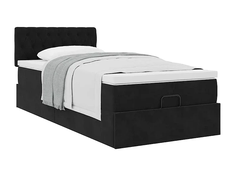Estrutura de cama otomana com colchão preto veludo