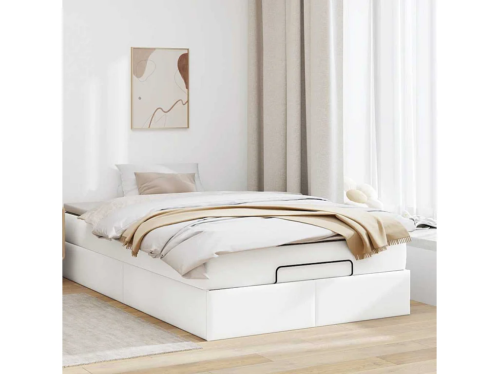 Estructura cama otomana colchón cuero sintético blanco