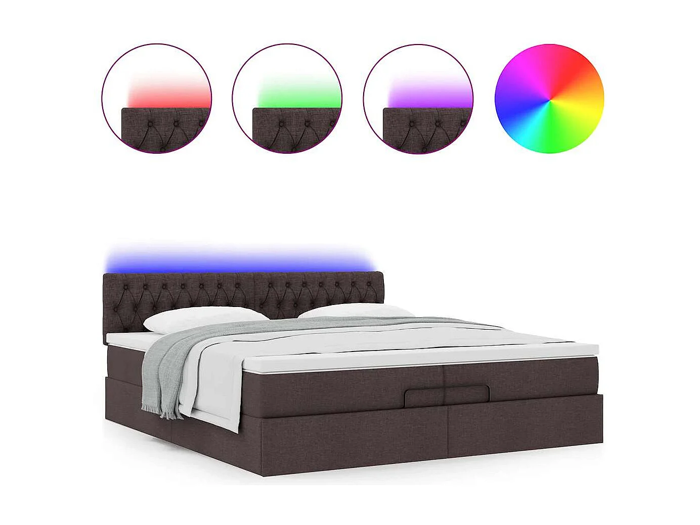 Cadre de lit ottoman avec matelas marron foncé 200x200 cm tissu