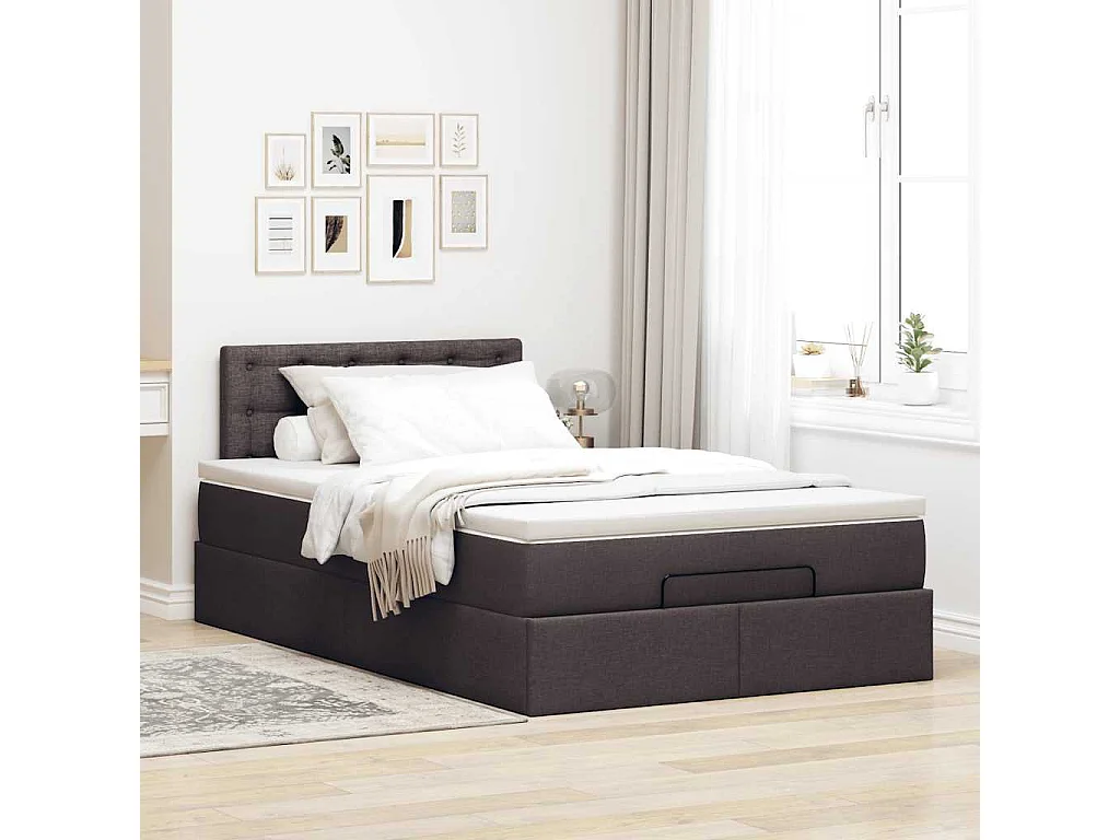 Cadre de lit ottoman avec matelas marron foncé 120x190 cm tissu