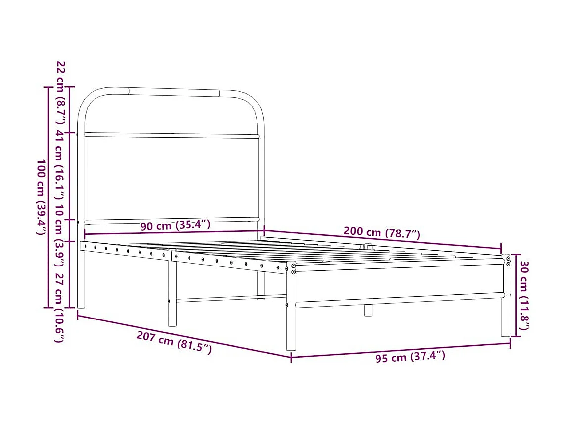 Cadre de lit sans matelas 90x200cm chêne marron bois ingénierie