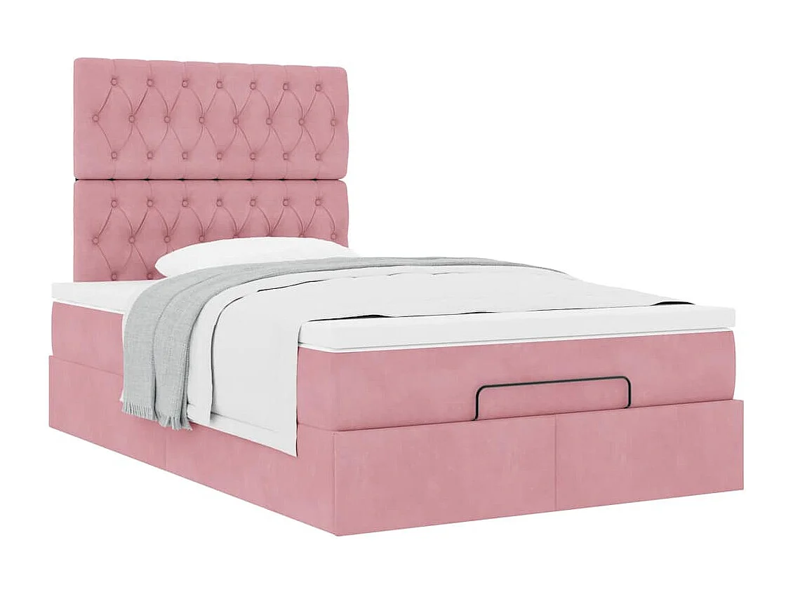 Estructura cama otomana colchones terciopelo rosa 120x190 cm