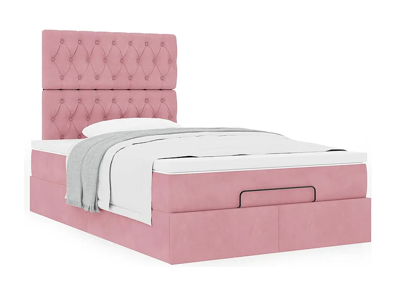 Cadre de lit ottoman avec matelas rose 120x190 cm velours