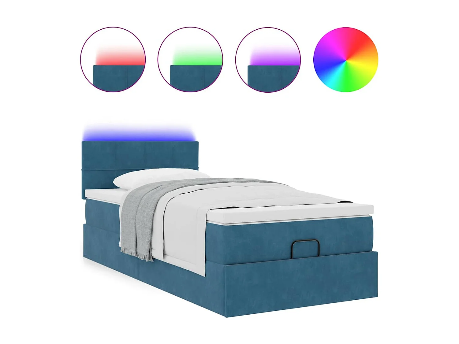 Cadre de lit ottoman avec matelas bleu foncé 100x200 cm velours