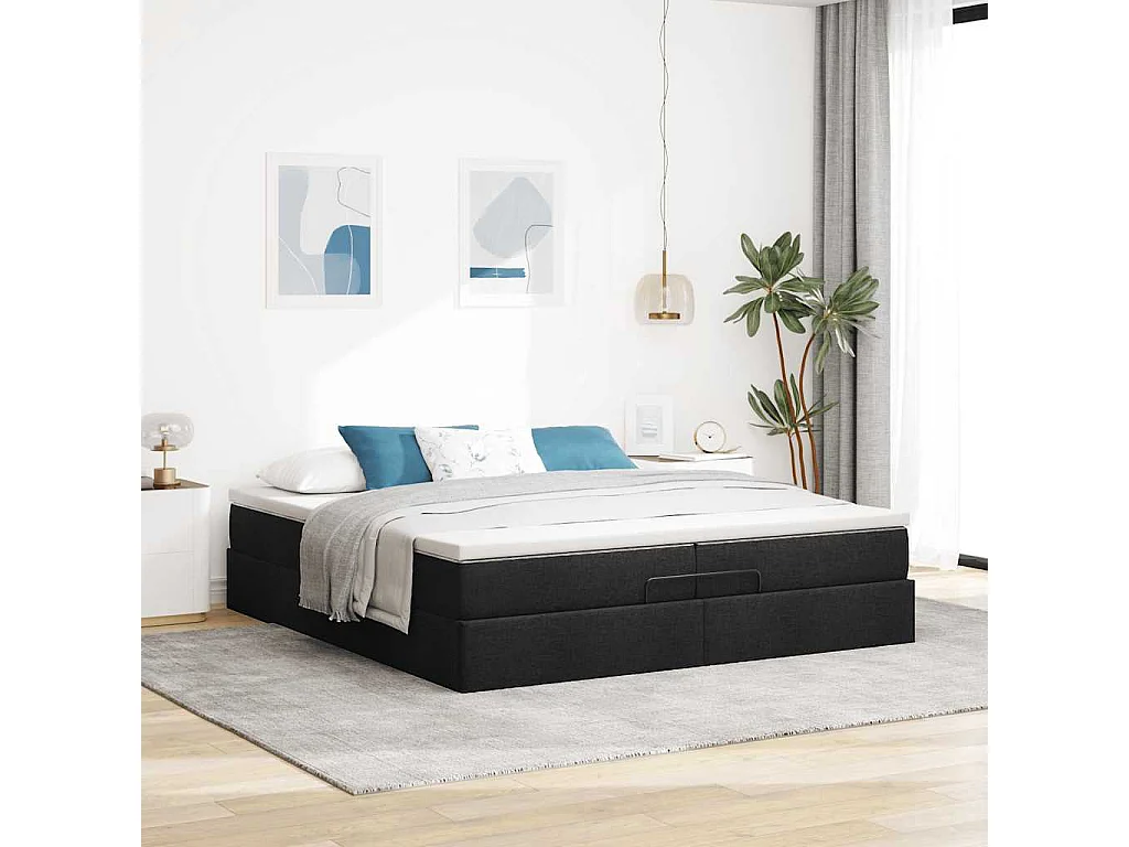Ottoman bed met matrassen 200x200cm stof zwart