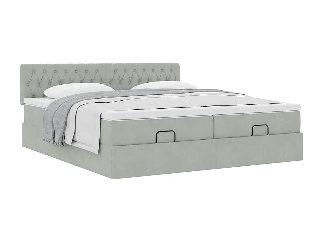 Ottoman bed met matrassen 180x200cm fluweel lichtgrijs