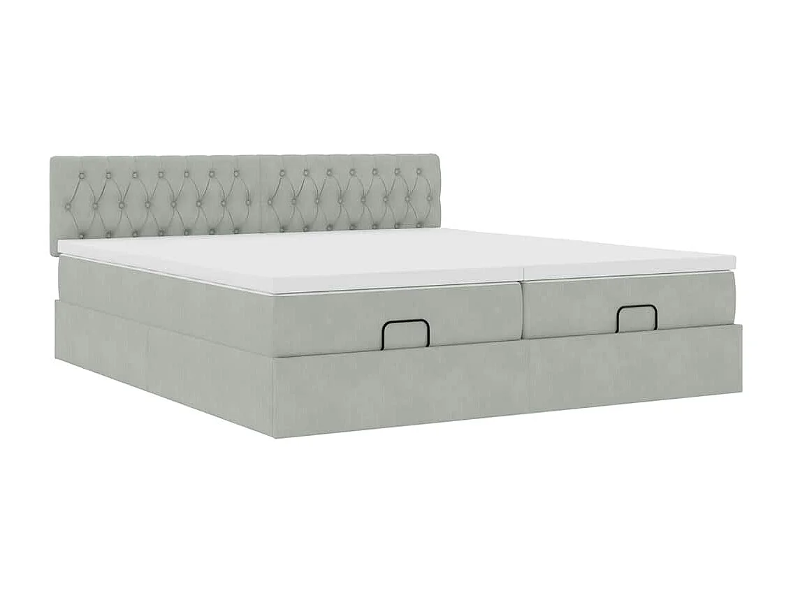 Cadre de lit ottoman et matelas gris clair 180x200cm velours