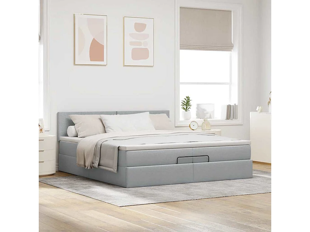 Estrutura de cama otomana com colchão 200x200 cm cinzento-claro