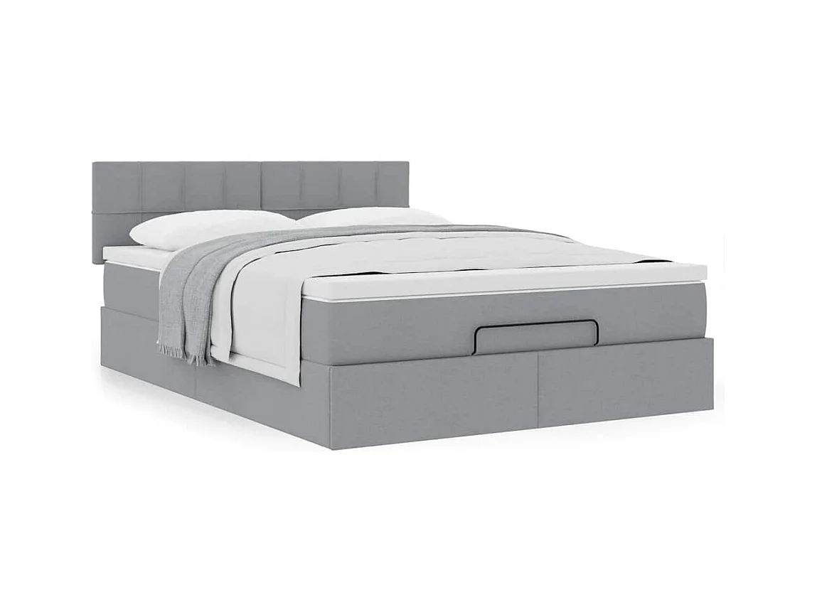 Estrutura cama otomana colchão 140x200cm tecido cinzento claro