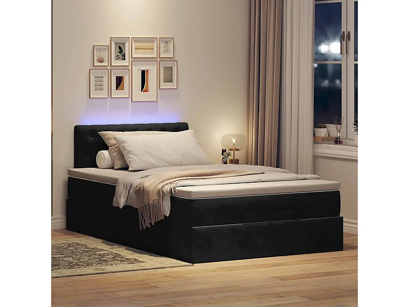 Cadre de lit ottoman avec matelas noir 120x200 cm velours