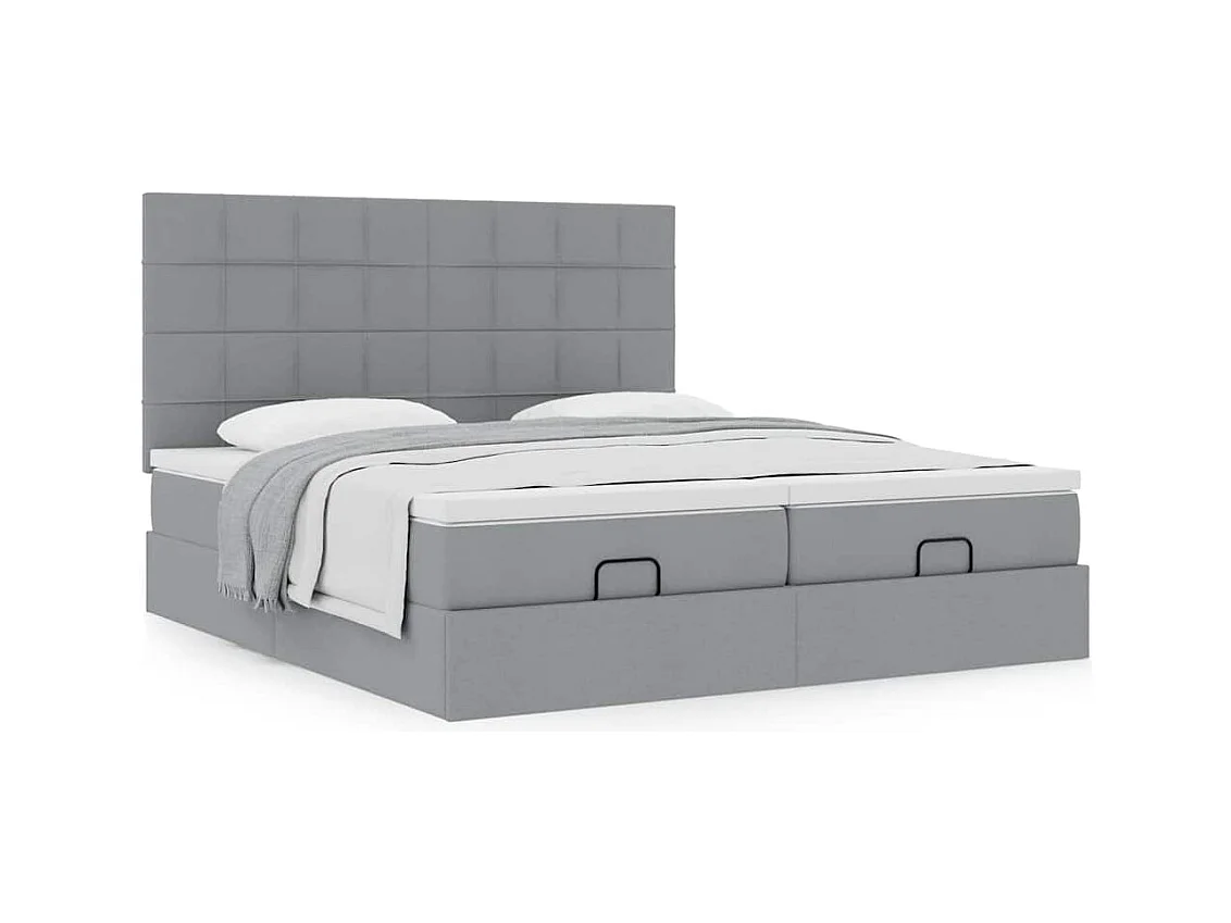 Cadre de lit ottoman et matelas gris clair 160x200cm tissu