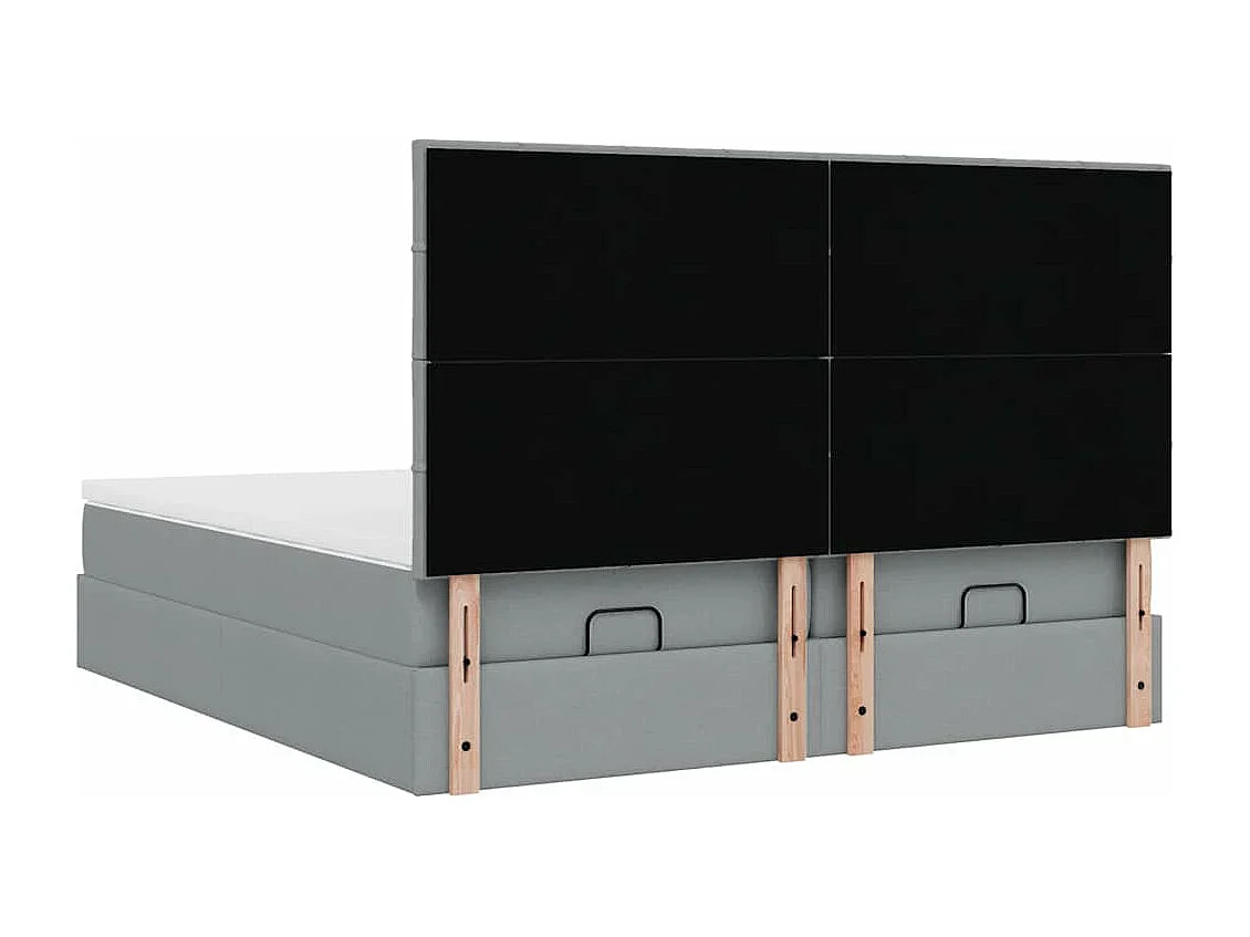 Cadre de lit ottoman et matelas gris clair 160x200cm tissu