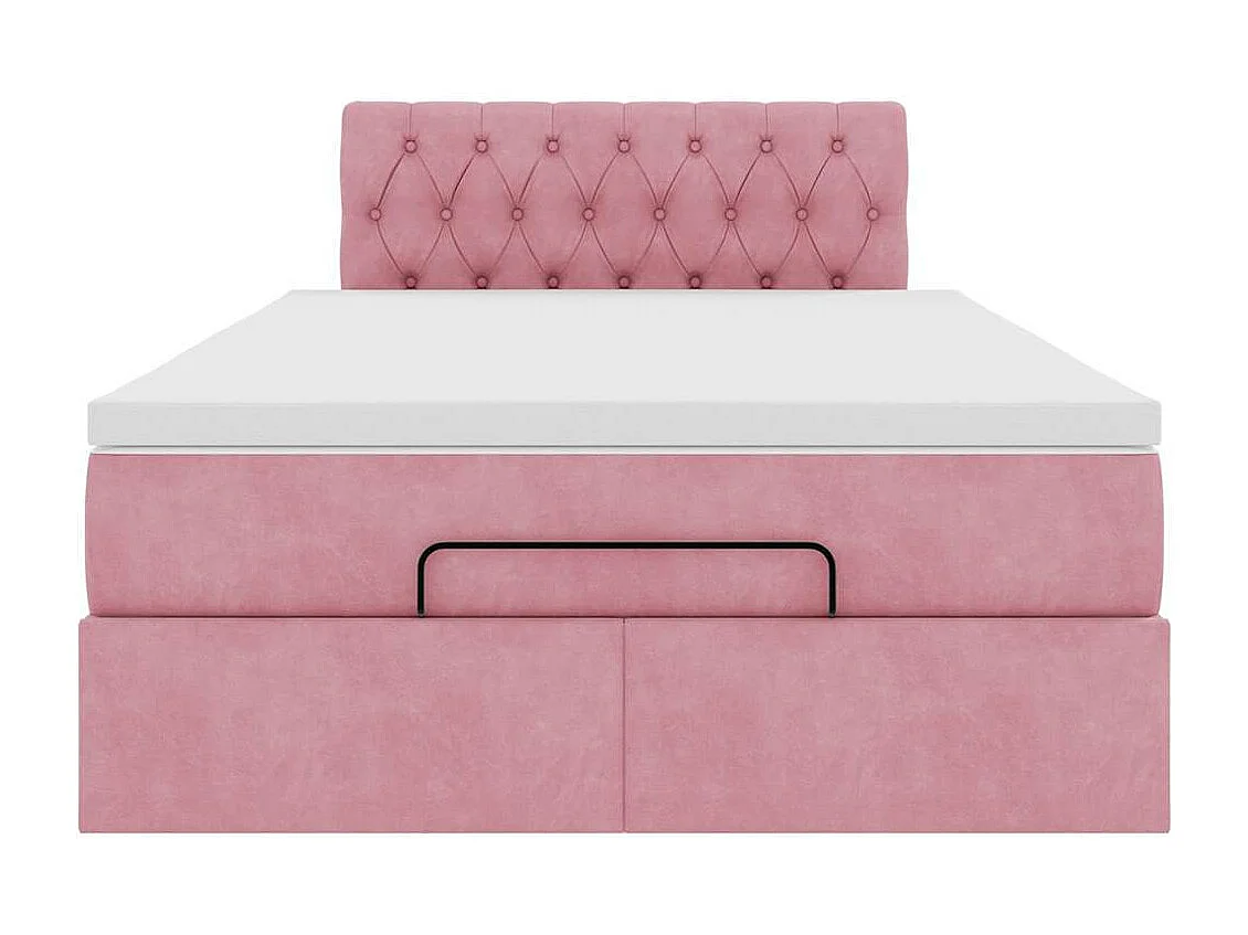 Cadre de lit ottoman avec matelas rose 120x190 cm velours