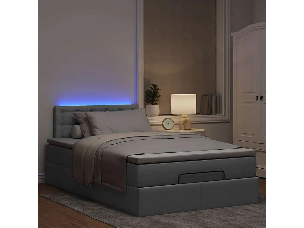 Lit ottoman avec matelas gris clair 120x200 cm tissu