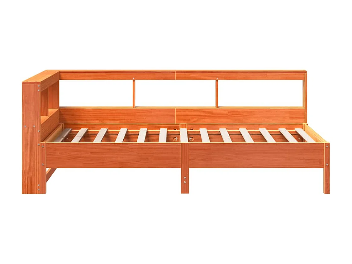 Lit bibliothèque sans matelas cire marron 75x190 cm pin massif