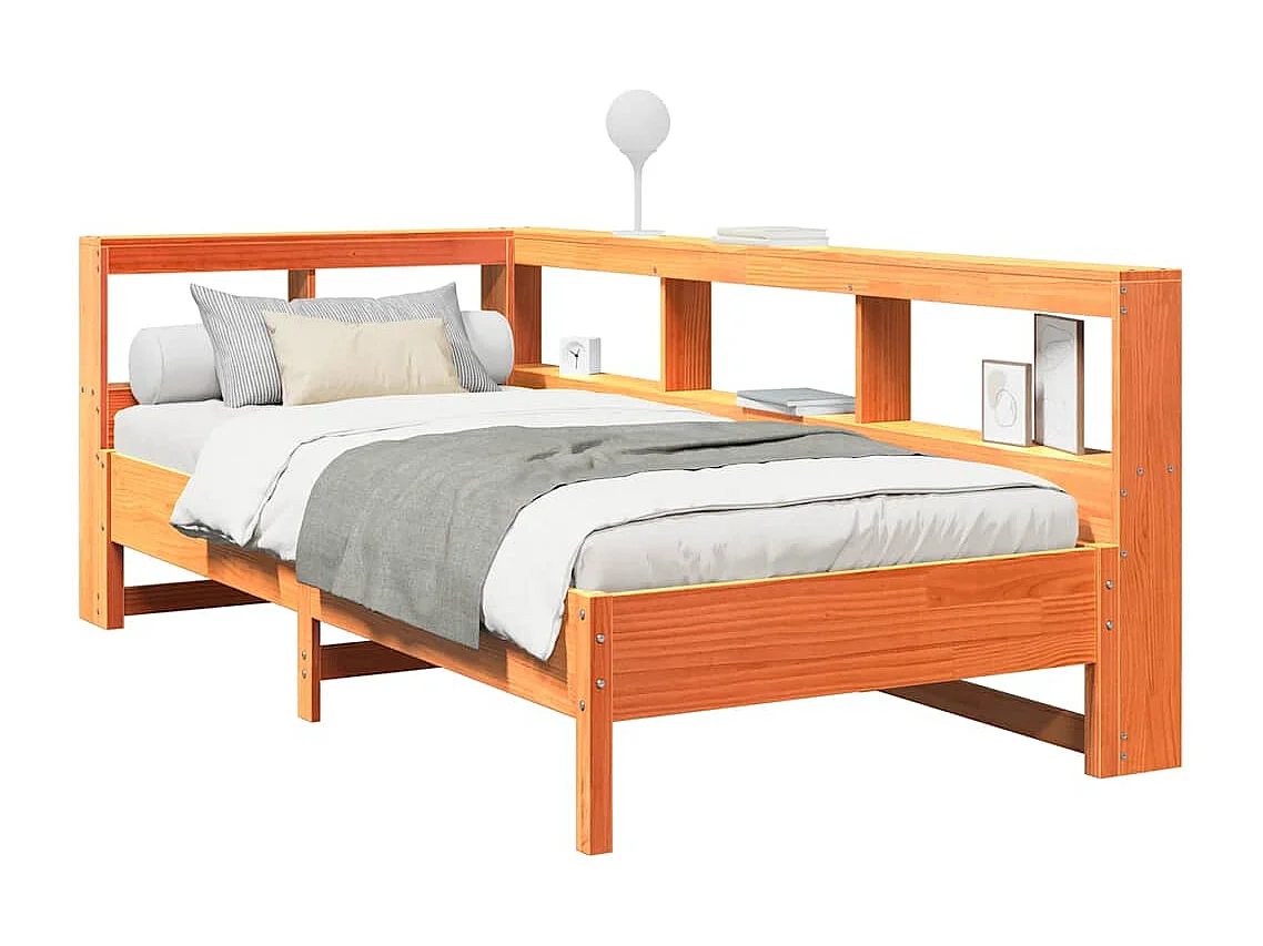 Lit bibliothèque sans matelas cire marron 75x190 cm pin massif