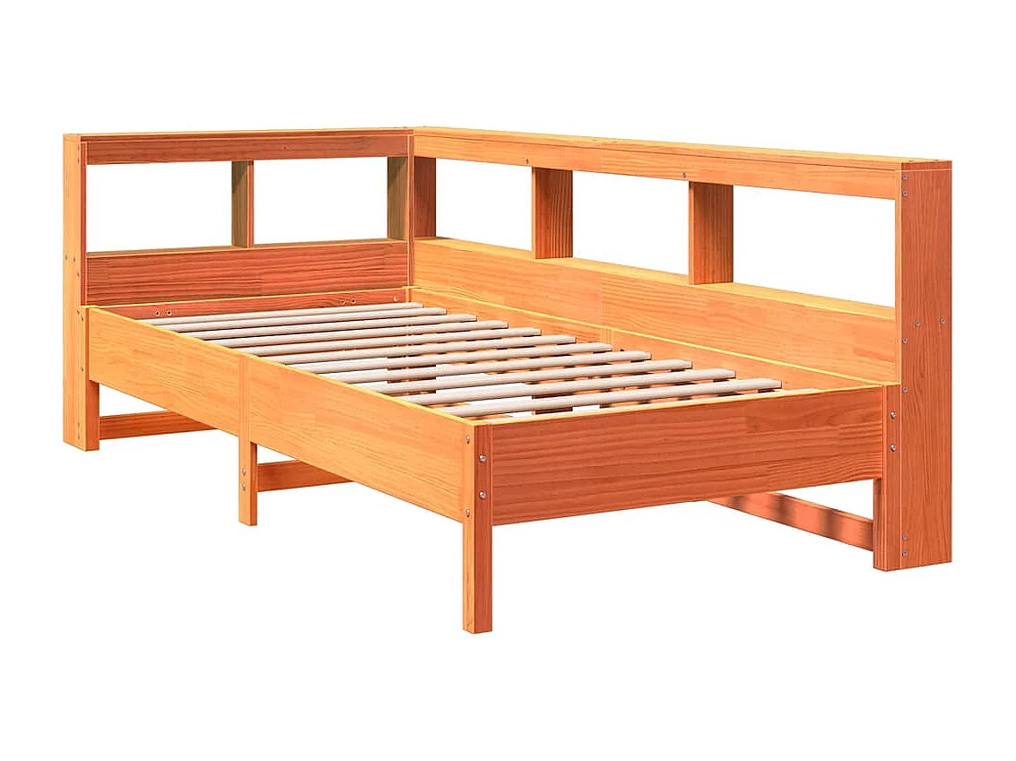 Lit bibliothèque sans matelas cire marron 75x190 cm pin massif