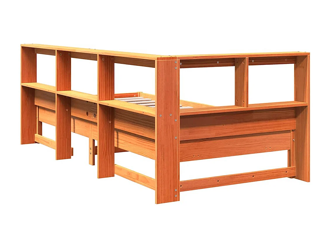 Lit bibliothèque sans matelas cire marron 75x190 cm pin massif