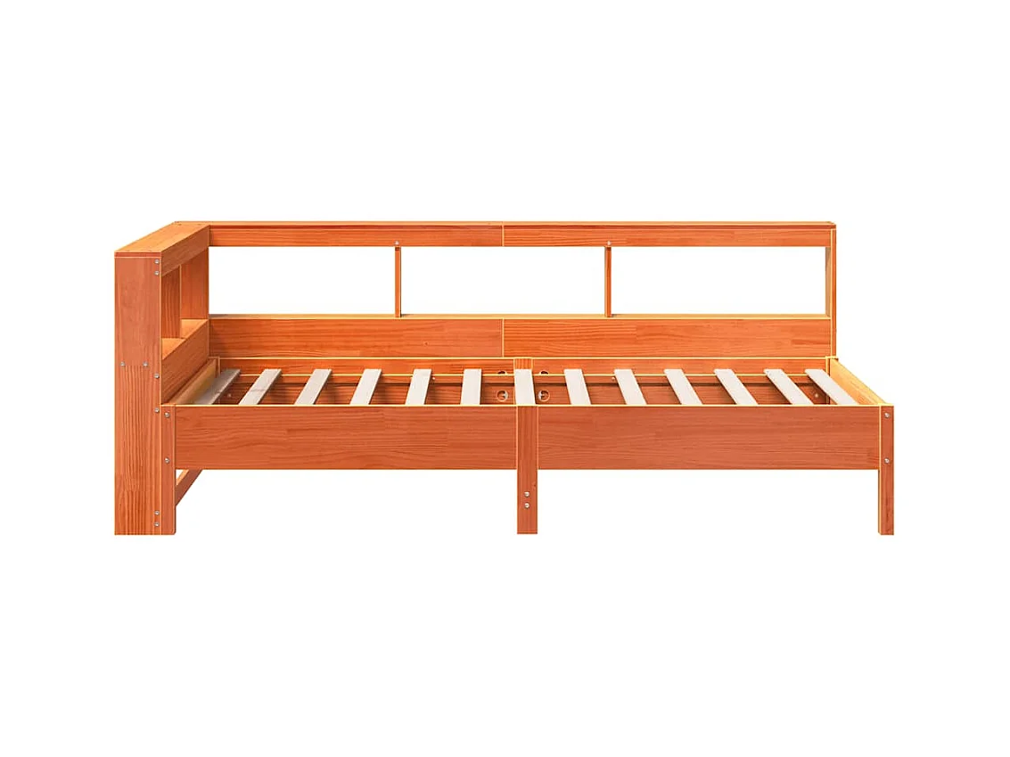 Bed met boekenkast zonder matras grenenhout wasbruin 75x190 cm