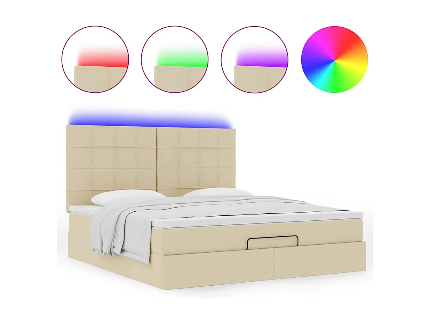 Estrutura de cama otomana com colchão tecido creme 160x200cm