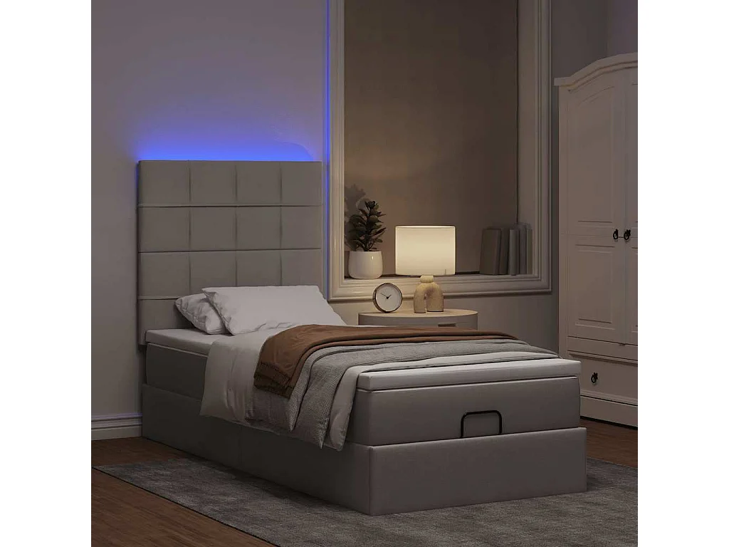 Estrutura de cama otomana com colchão tecido cinzento 90x190cm