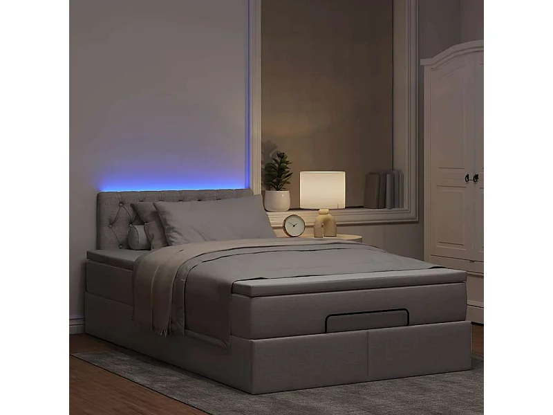 Estructura de cama otomana colchón tela gris pardo 120x200cm