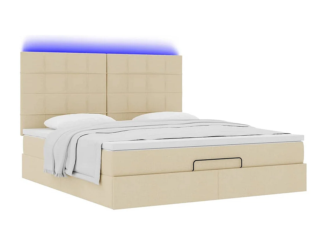 Estructura de cama otomana con colchón tela crema 180x200cm