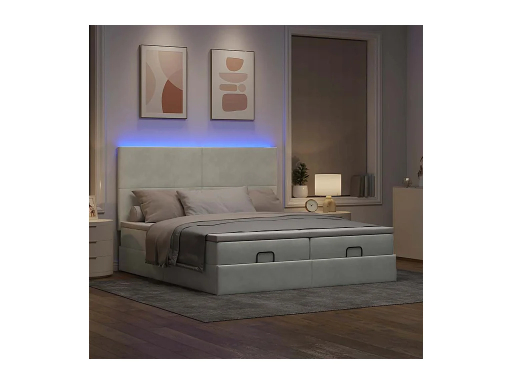 Ottoman bed met matrassen en LED's 160x200cm fluweel lichtgrijs