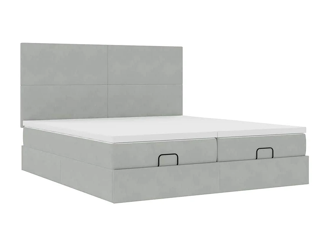 Estrutura cama otomana colchões 160x200cm veludo cinzento claro