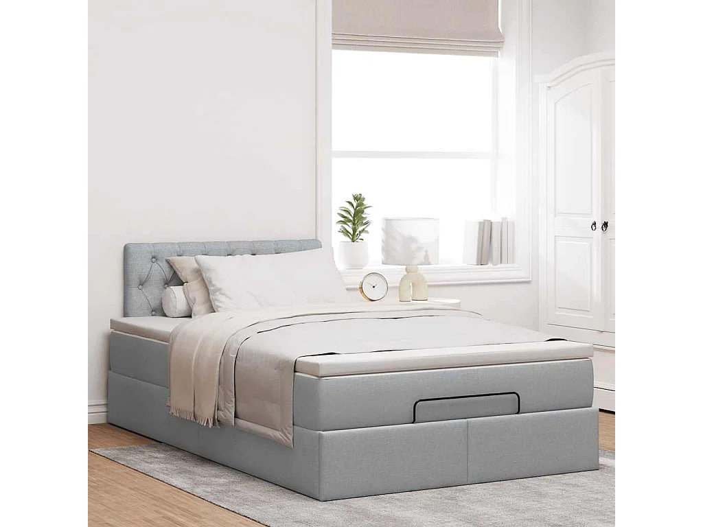 Cadre de lit ottoman avec matelas gris clair 120x190 cm tissu
