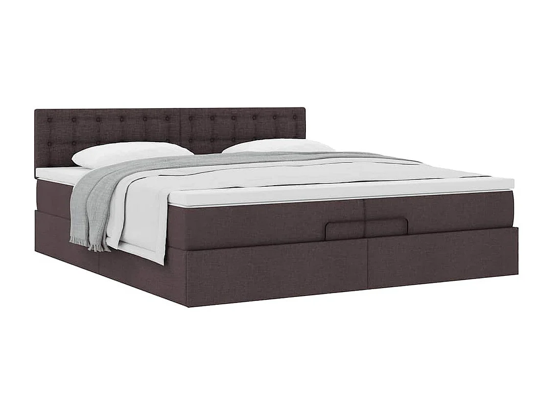 Cadre de lit ottoman avec matelas marron foncé 200x200 cm tissu