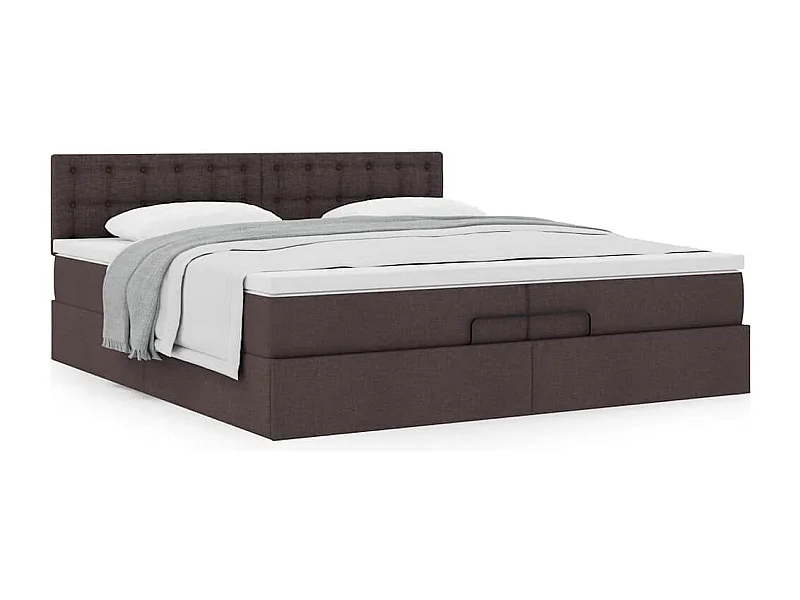 Cadre de lit ottoman avec matelas marron foncé 200x200 cm tissu