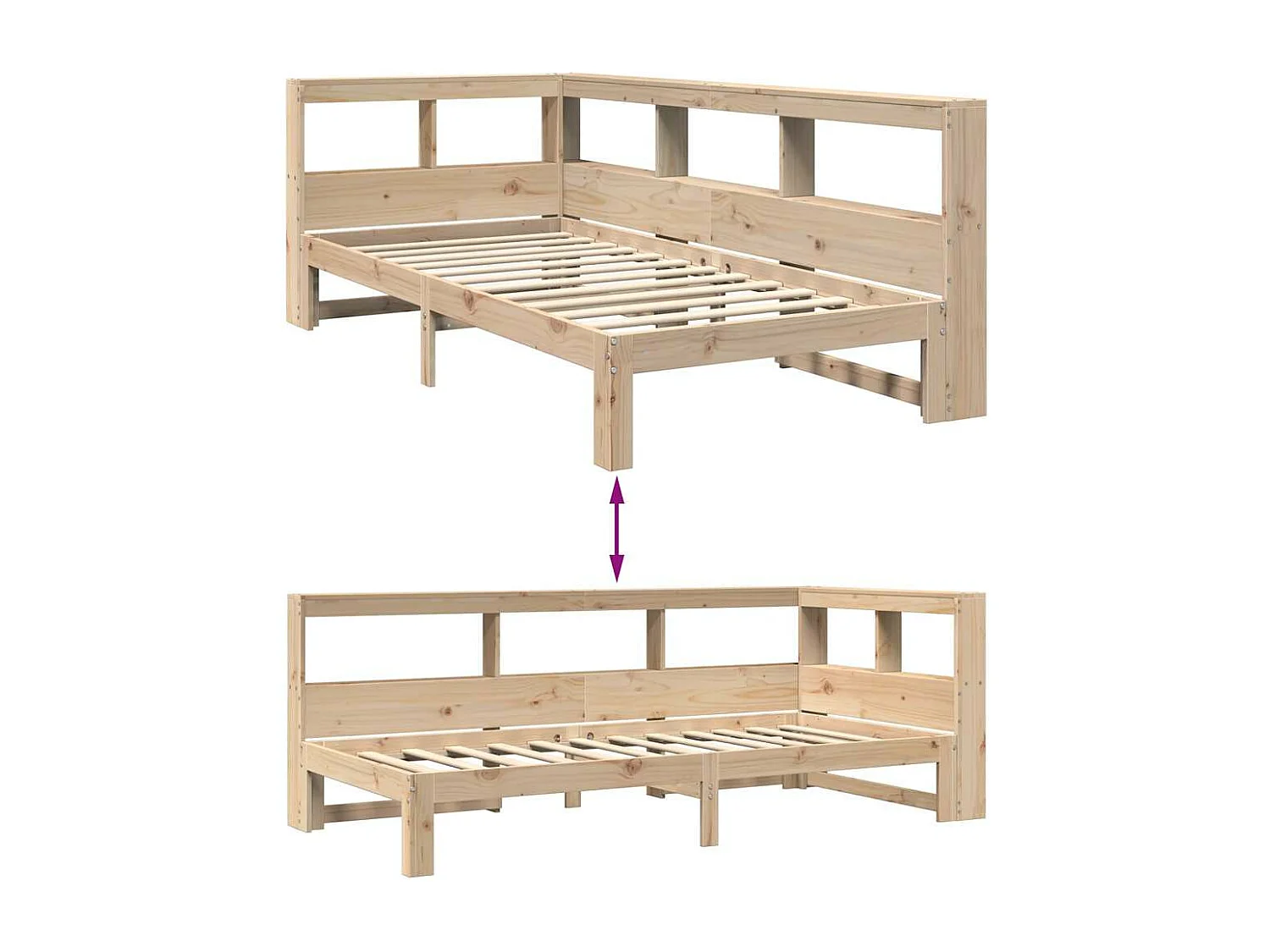 Lit bibliothèque sans matelas 90x190 cm bois de pin massif