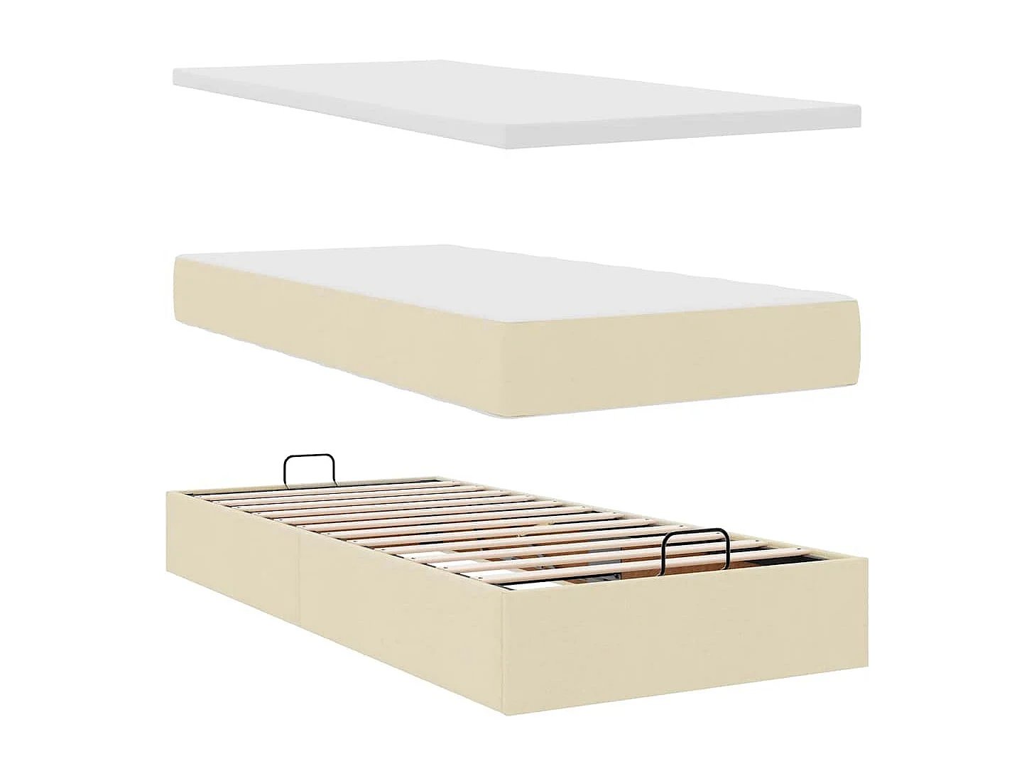Cadre de lit ottoman avec matelas crème 80x200 cm tissu