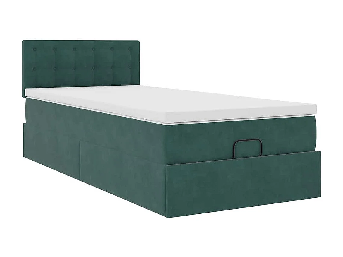 Estructura de cama otomana con colchón terciopelo verde oscuro
