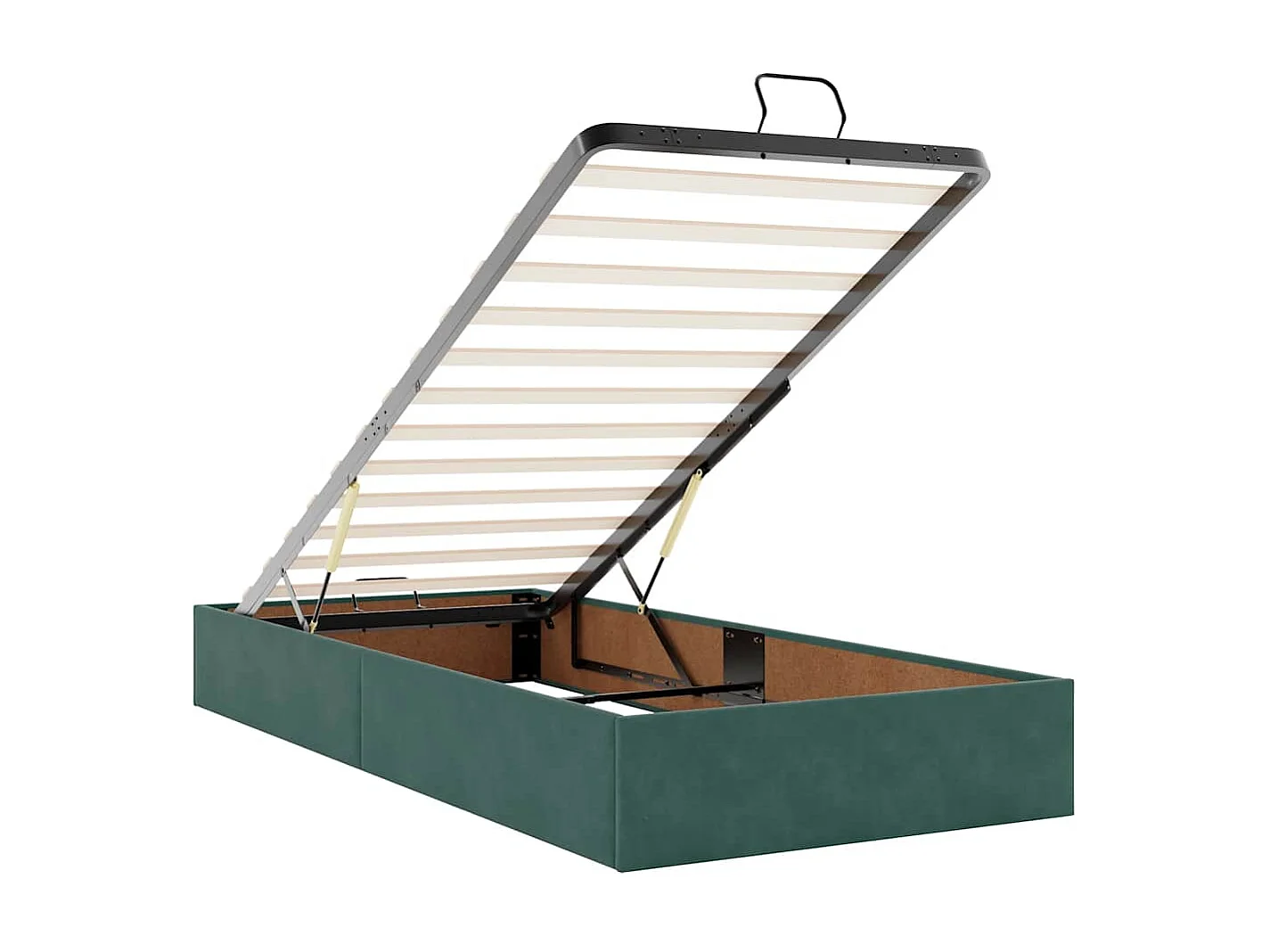 Estructura de cama otomana con colchón terciopelo verde oscuro