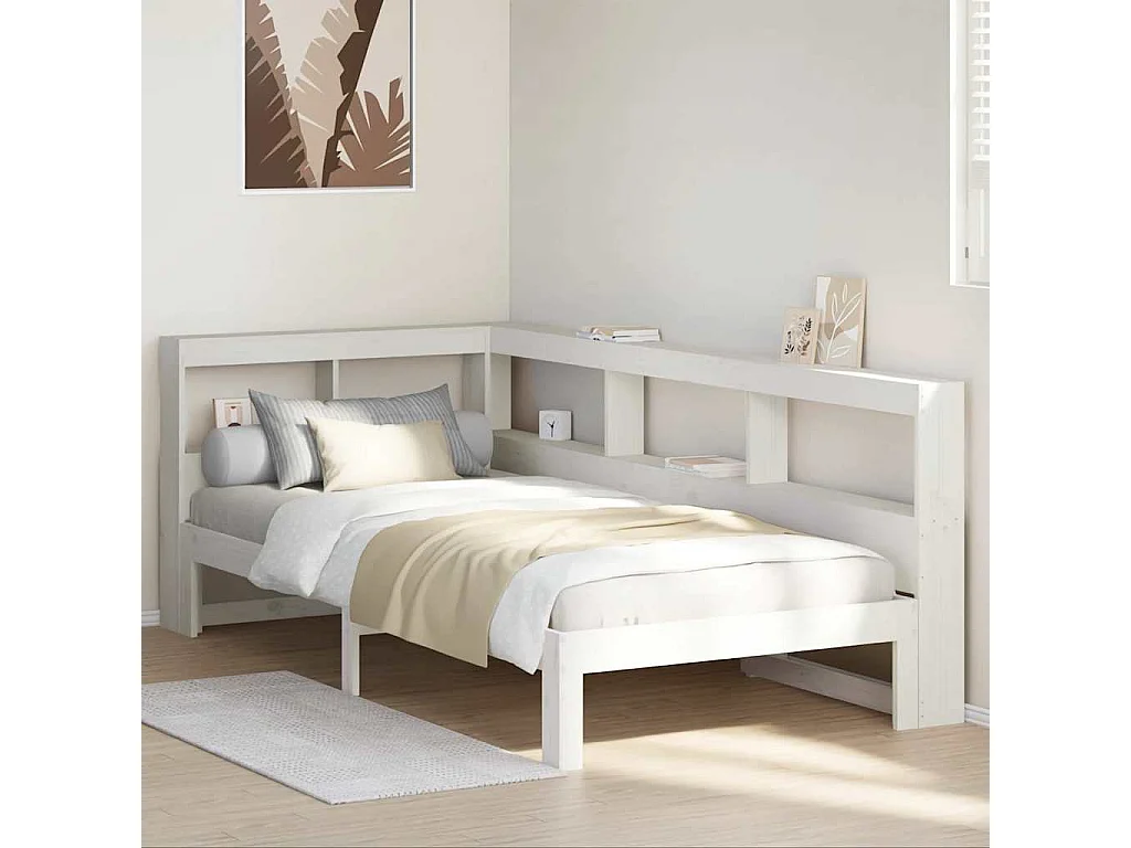 Cama com estante sem colchão 90x190 cm pinho maciço branco