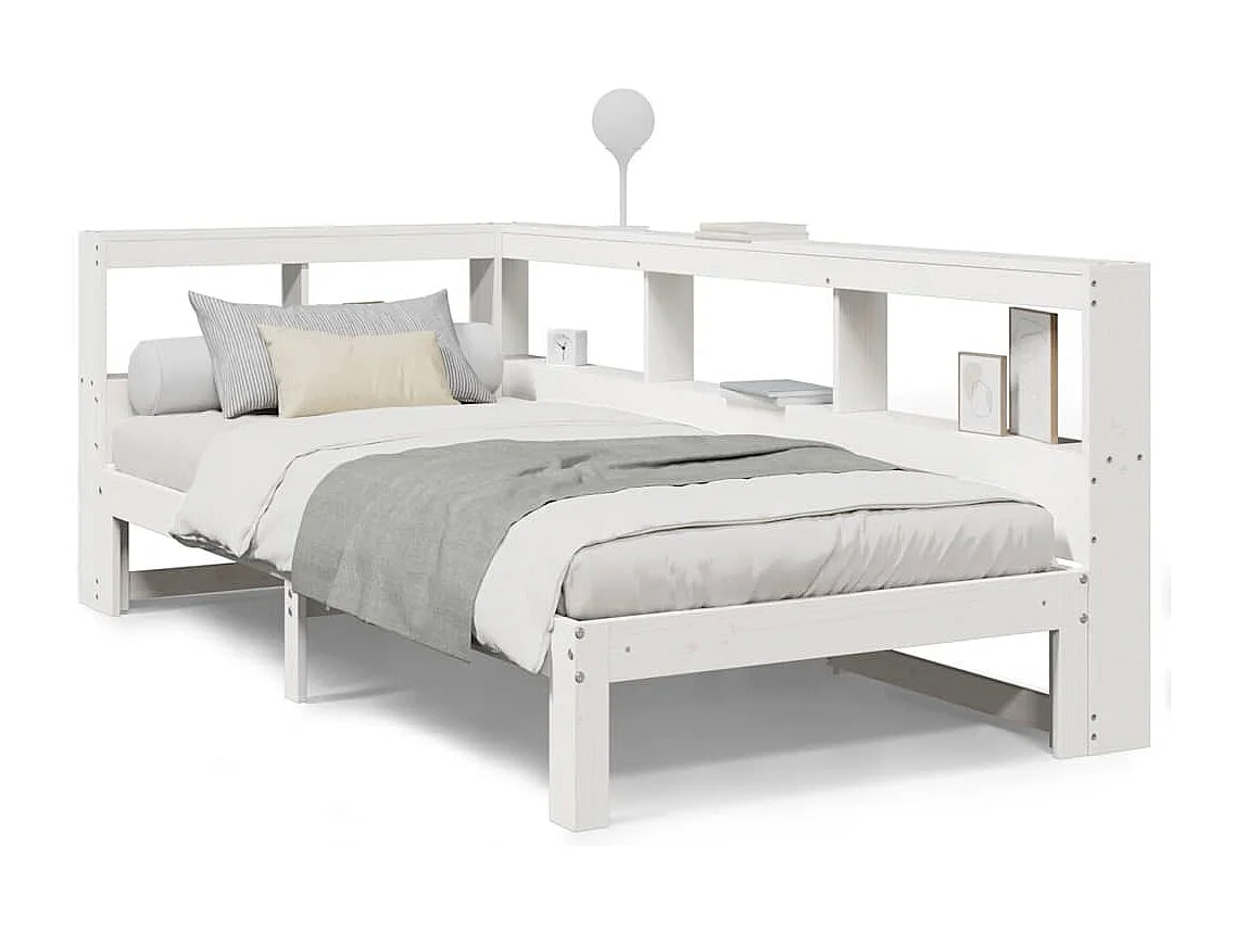 Cama com estante sem colchão 90x190 cm pinho maciço branco