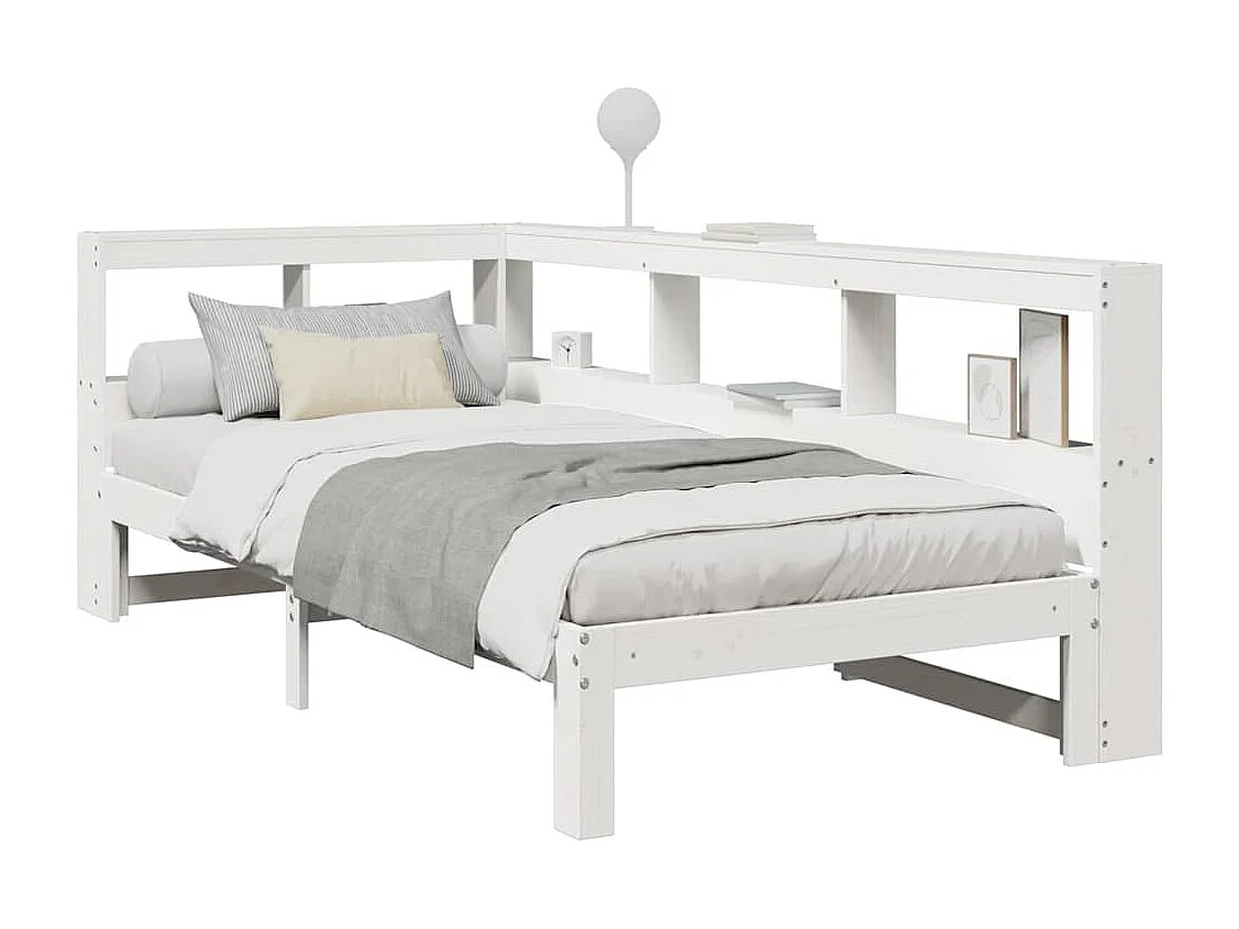Cama com estante sem colchão 90x190 cm pinho maciço branco