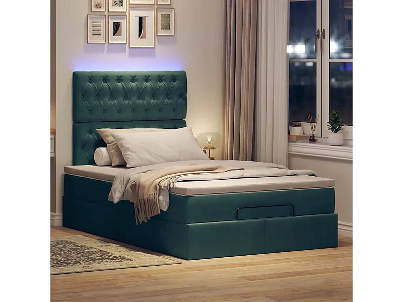 Cadre de lit ottoman avec matelas vert foncé 120x190 cm velours