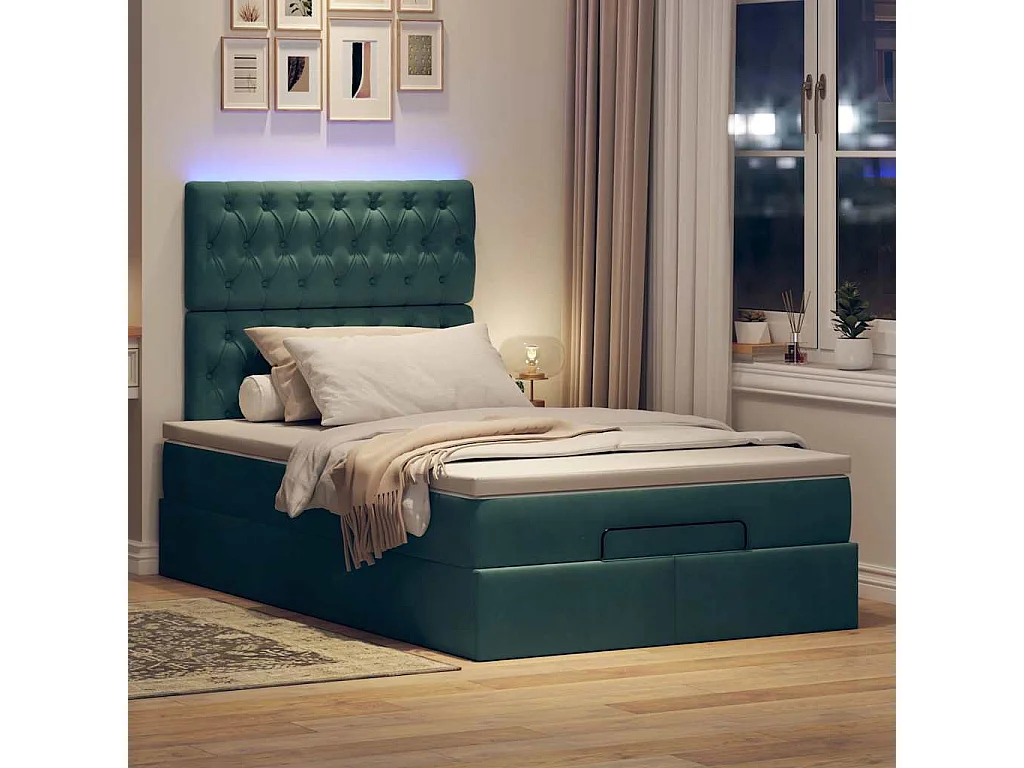 Cadre de lit ottoman avec matelas vert foncé 120x190 cm velours